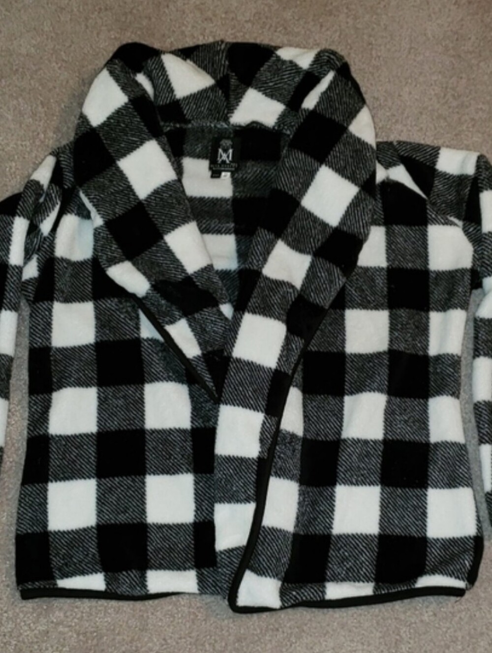 Black & White Checked Shawl Collar Jacket